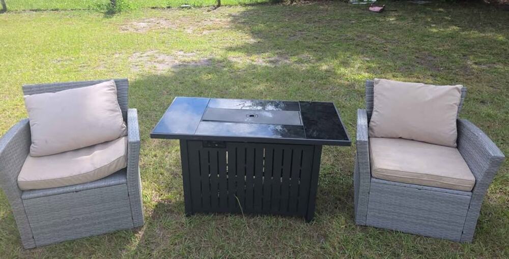 3-Piece Wicker Patio Set with Gas Fire Pit Table